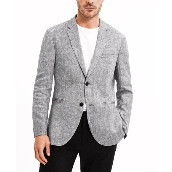 Zara Men's Heather Gray Tweed Linen Blend Tailored Blazer Jacket Size XL - Picture 1 of 8